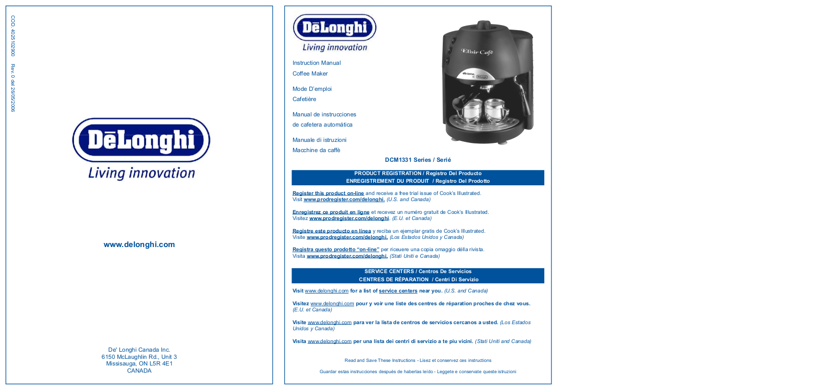 ARIETE Elisir Cafe 1331 User Manual