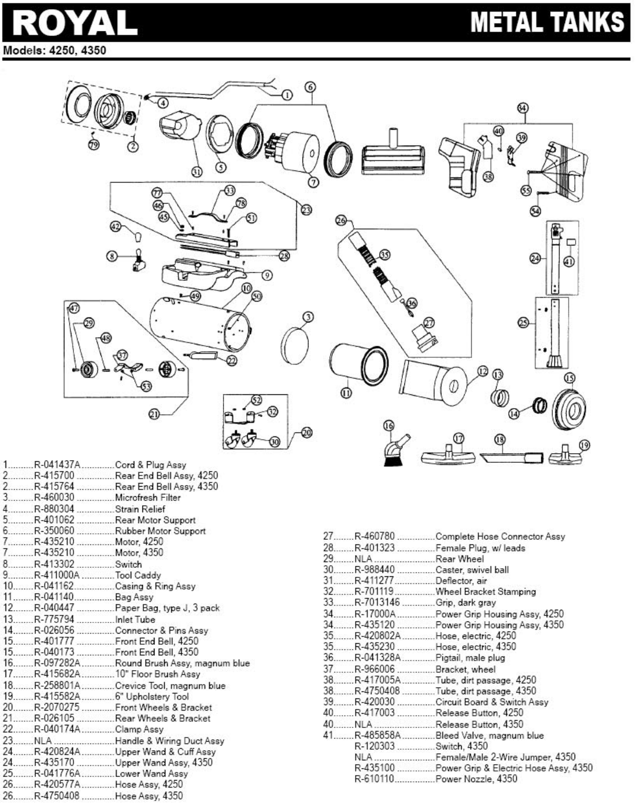 Royal 4250 Parts List