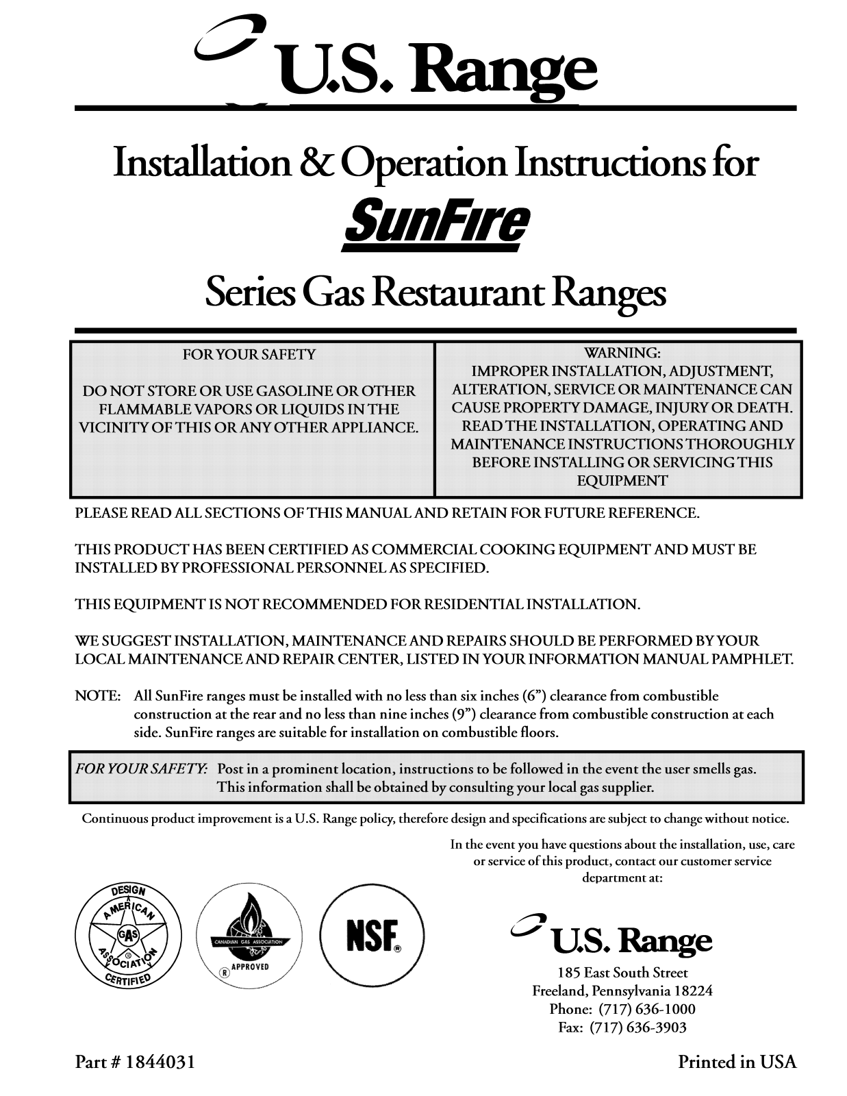 Garland S-10-26CP26CP Installation Manual