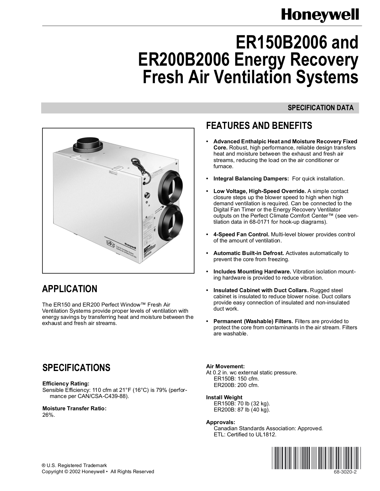 Honeywell ER200B2006, ER150B2006 User Manual