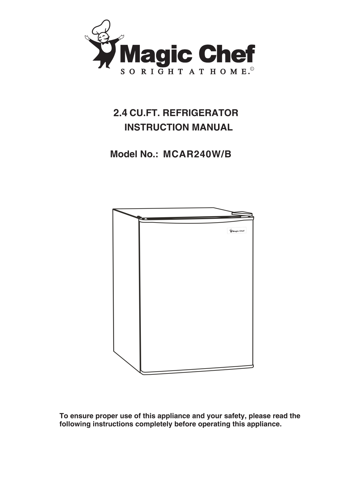 Magic Chef MCAR240B User Manual