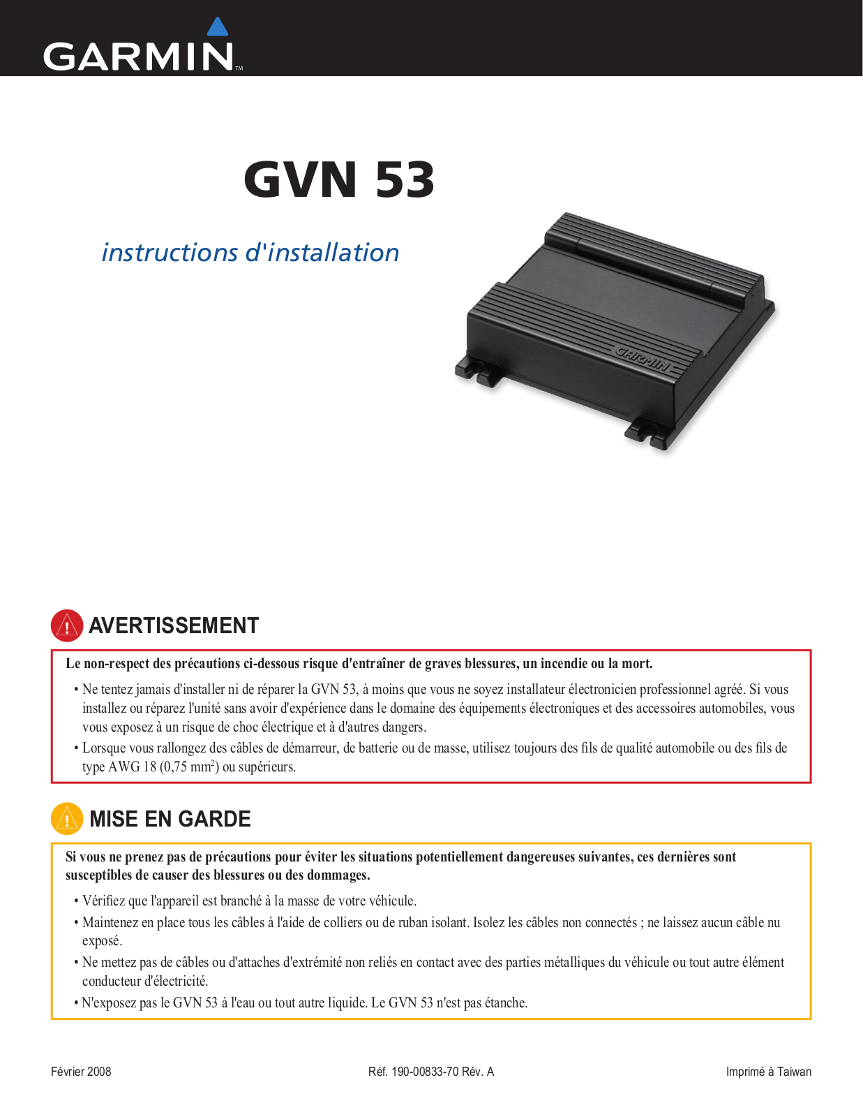 Garmin GVN 53 Installation manual