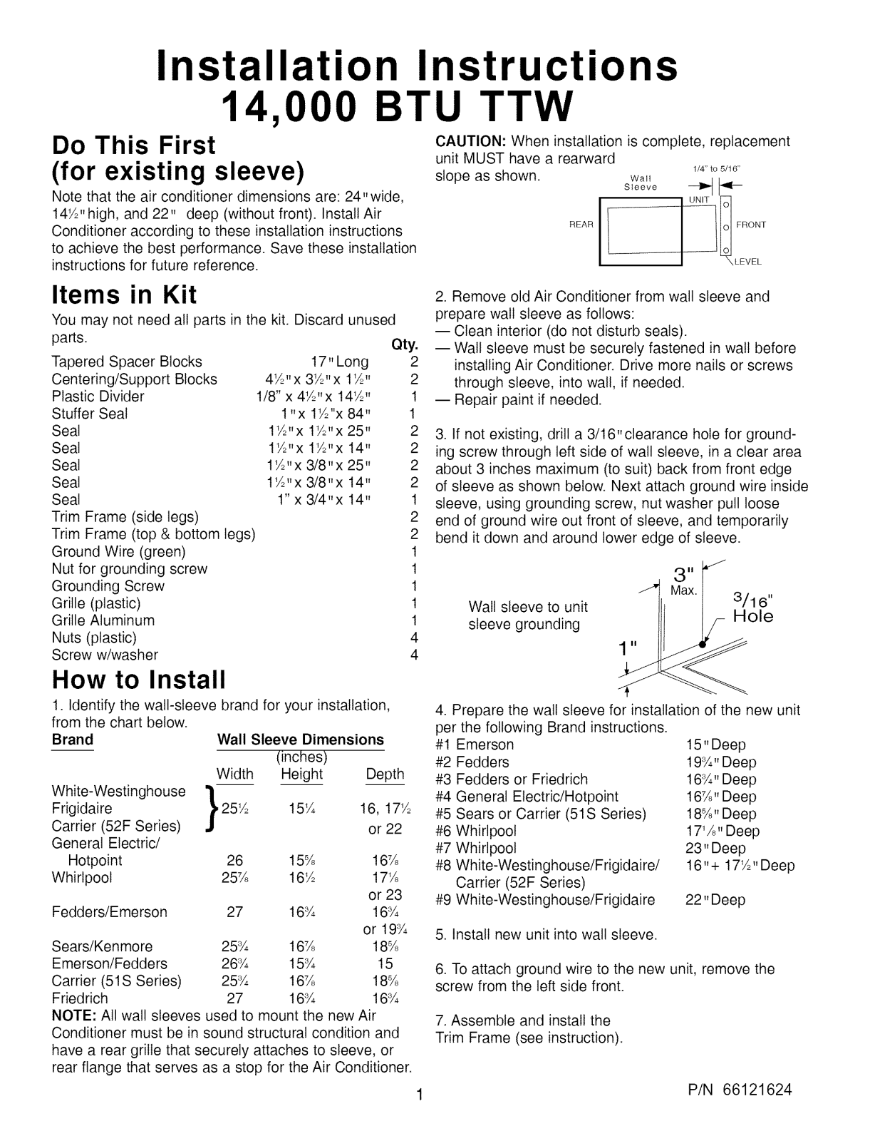 Frigidaire FAH146R2T1, FAH146R2T2, FAH14ER2T1, FAH14ER2T2 Installation Guide - ManualMachine.com