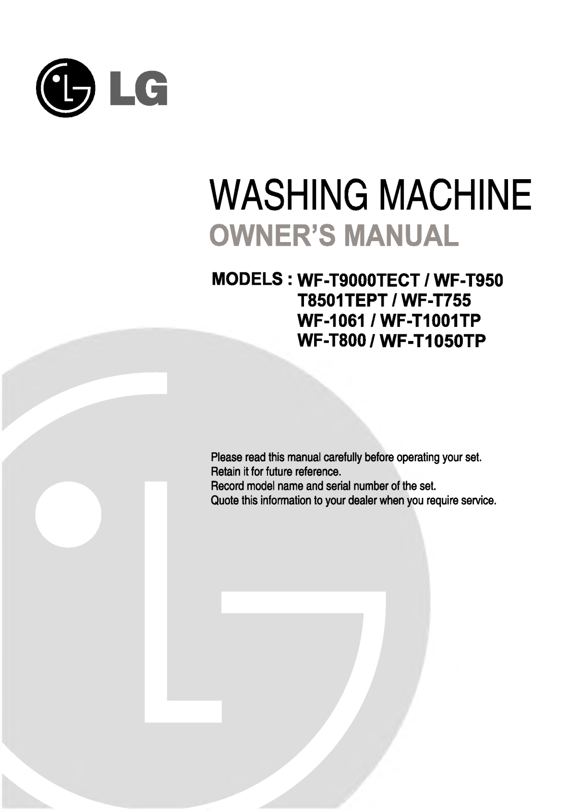 LG WF-T1050TP User Manual