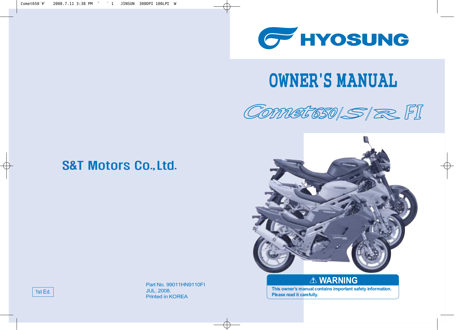 Hyosung Comet 650 S RFI 2008 Owner's manual