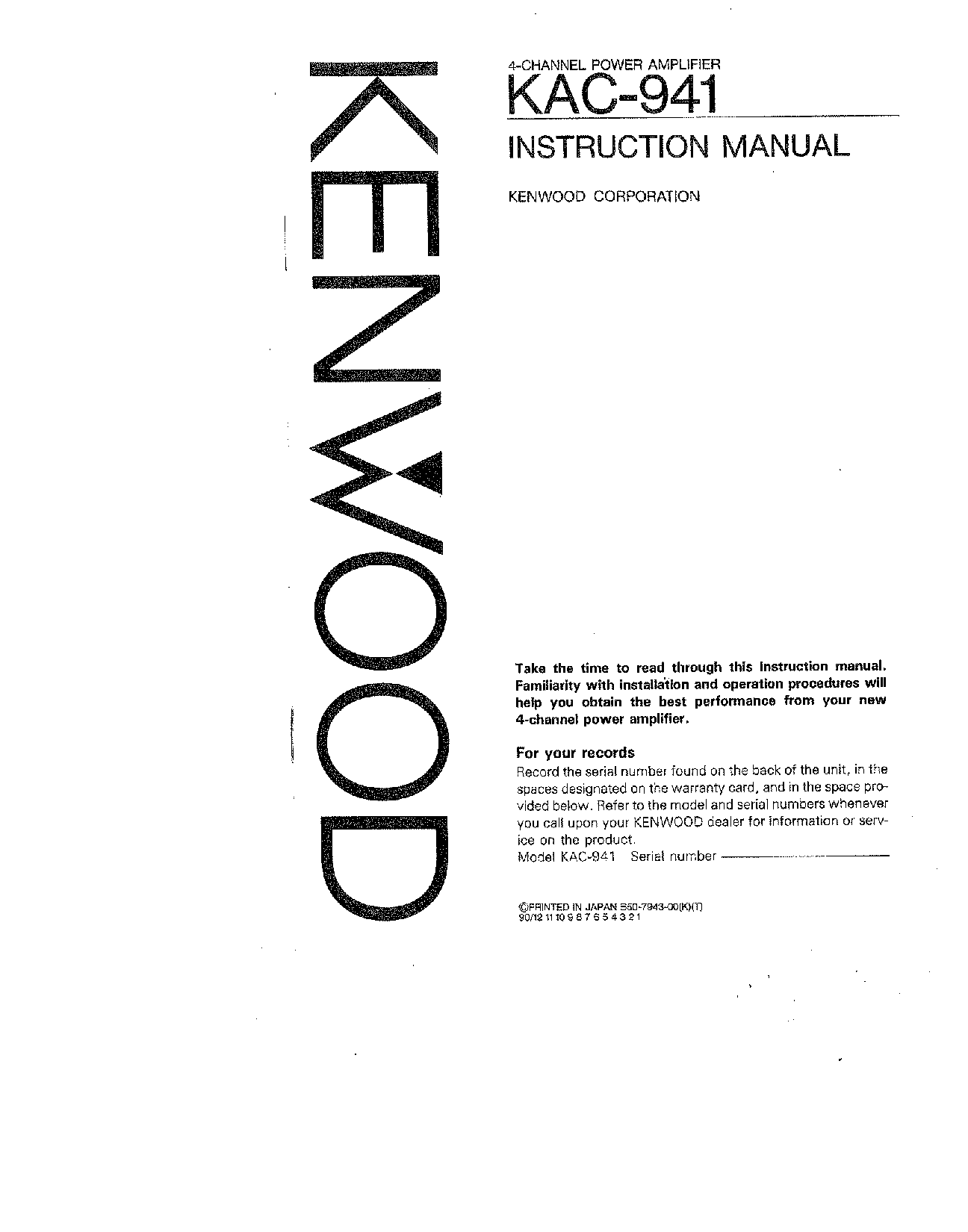 Kenwood KAC 941 User Manual