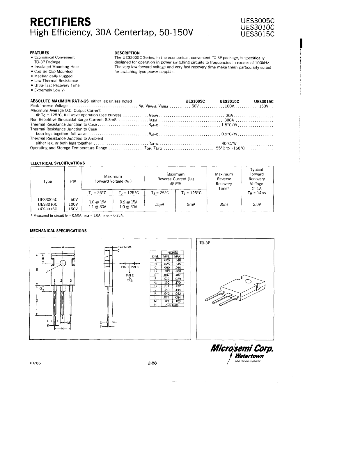 Microsemi UES3015C, UES3010C, UES3005C Datasheet