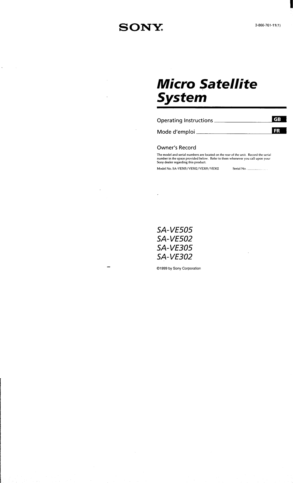 Sony SA-VE505 Operating Manual