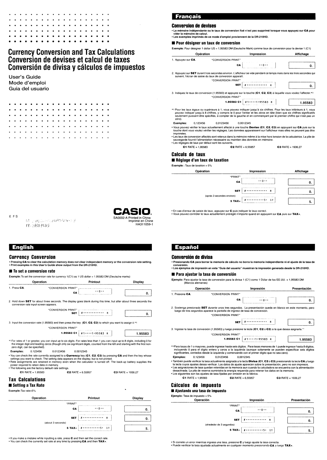 Casio 220HD, 250HD, 270HD, FR-2650 PLUS, DR-210HD User Manual