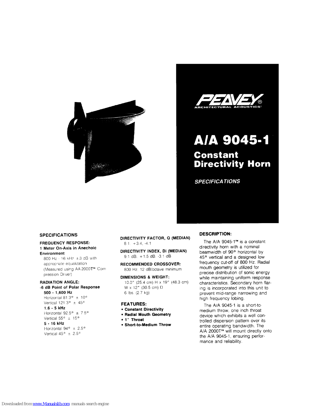 Peavey 9045-1 Specifications - ManualMachine.com