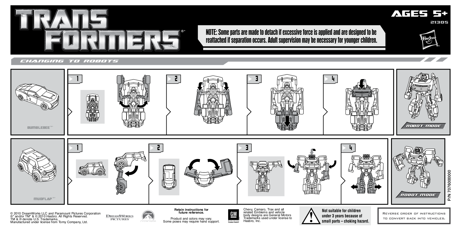 Hasbro TRANSFORMERS BUMBLEBEE AND MUDFLAP User Manual