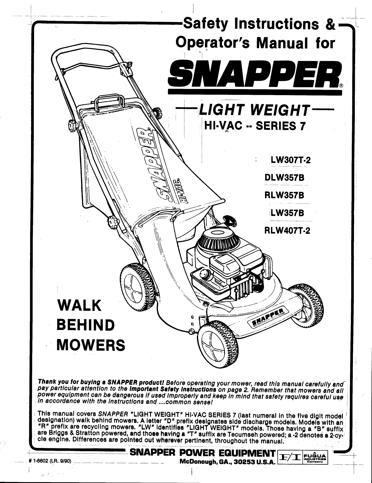 Snapper LW307-2, LW307T User Manual