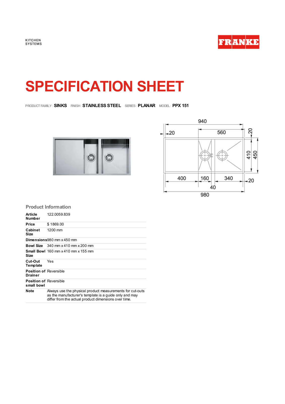 Franke Foodservice PPX 151 User Manual