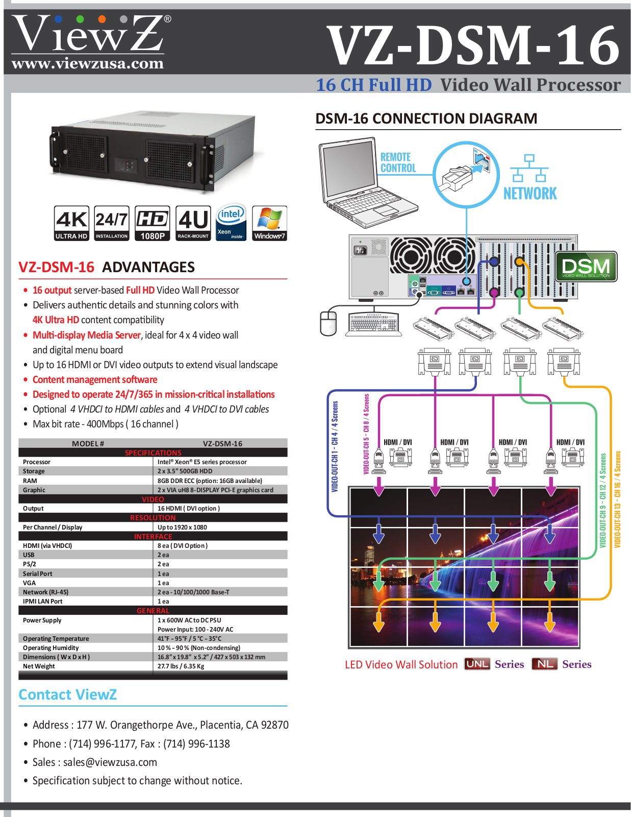 ViewZ VZ-DSM-16 Specsheet