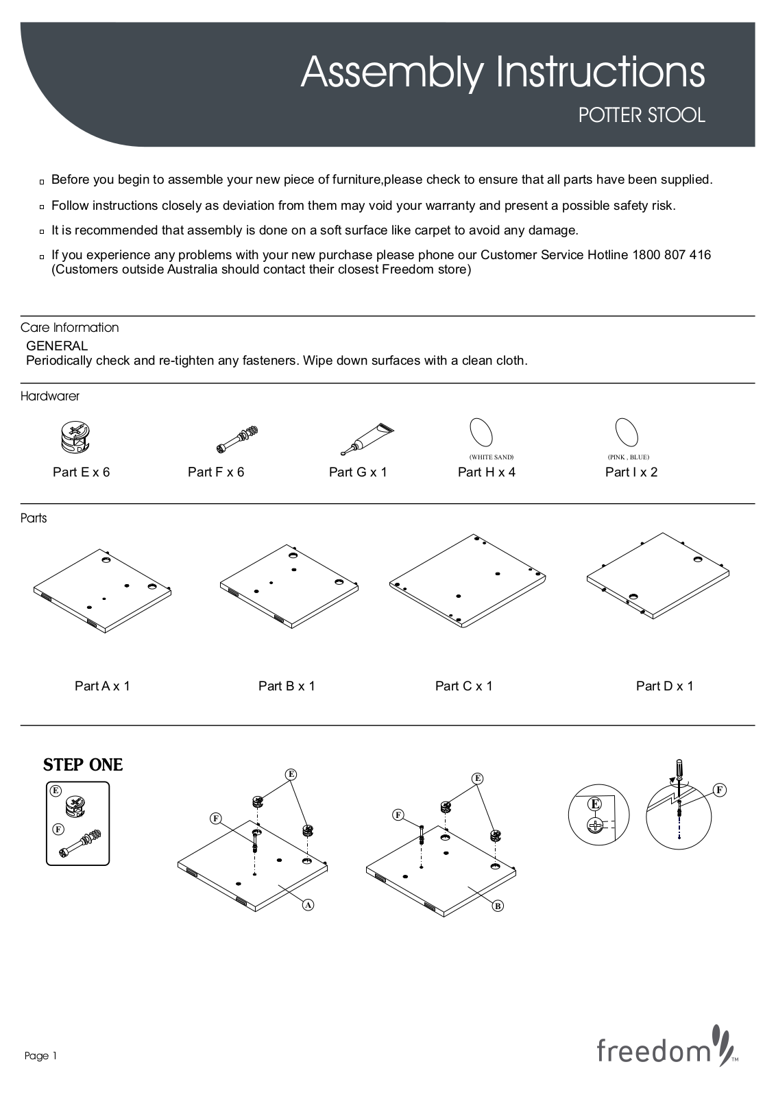 Freedom Potter Stool Assembly Instruction