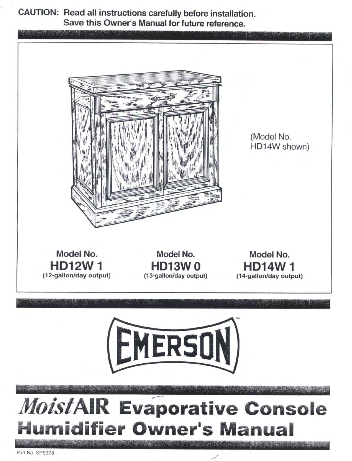Emerson Hd12w1, Hd14w1, Hd13w0 Owner's Manual