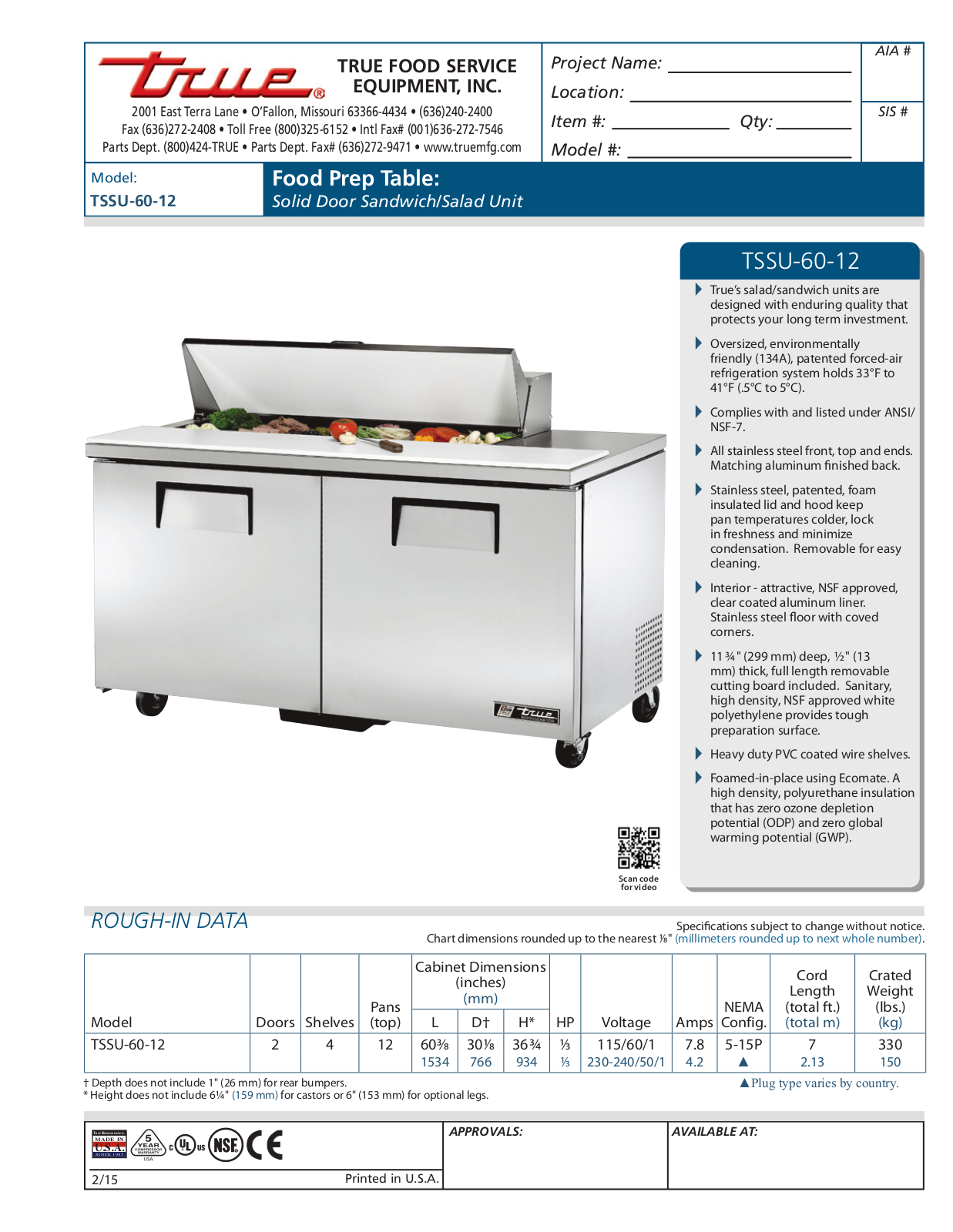 True TSSU-60-12 User Manual