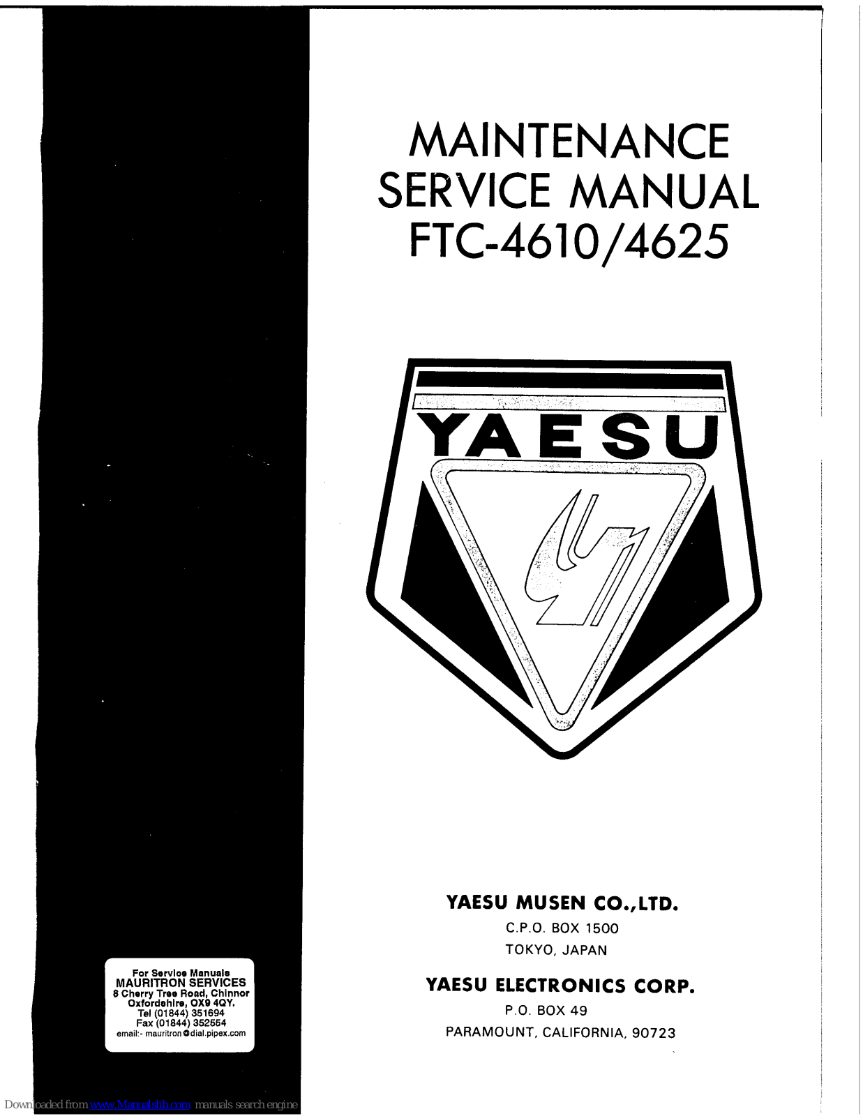 Yaesu FTC-4610, FTC-4625 Maintenance Service Manual