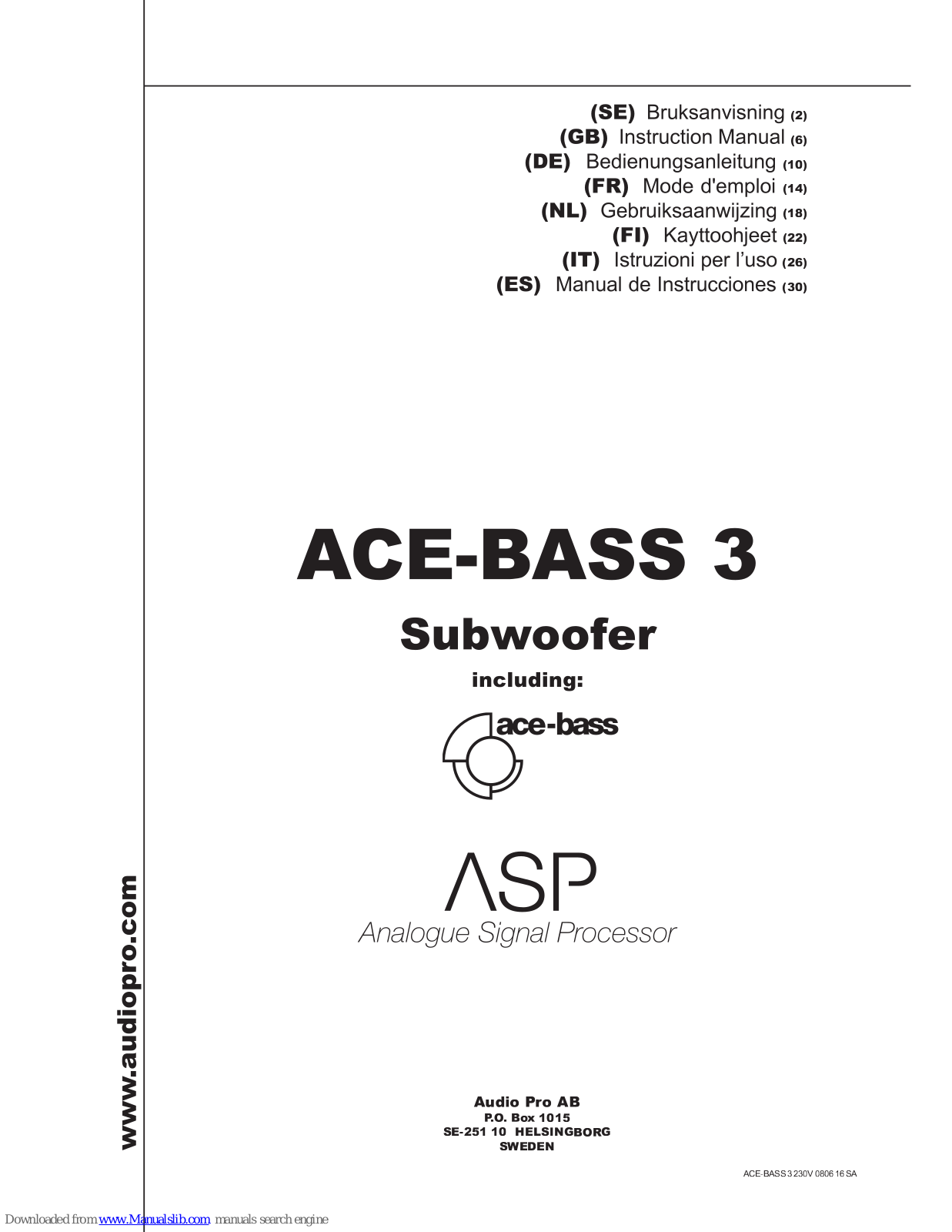 Audio Pro Ace-Bass 3 Instruction Manual