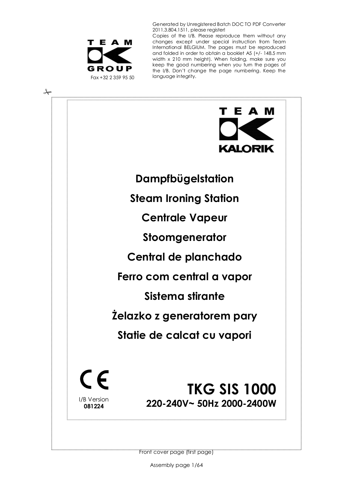 Kalorik TKG SIS 1000 User Manual