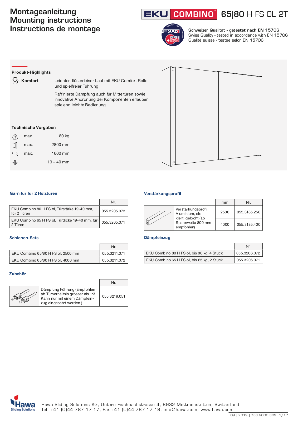 eku Combino 65 H FS OL 2T, Combino 80 H FS OL 2T Mounting Instructions