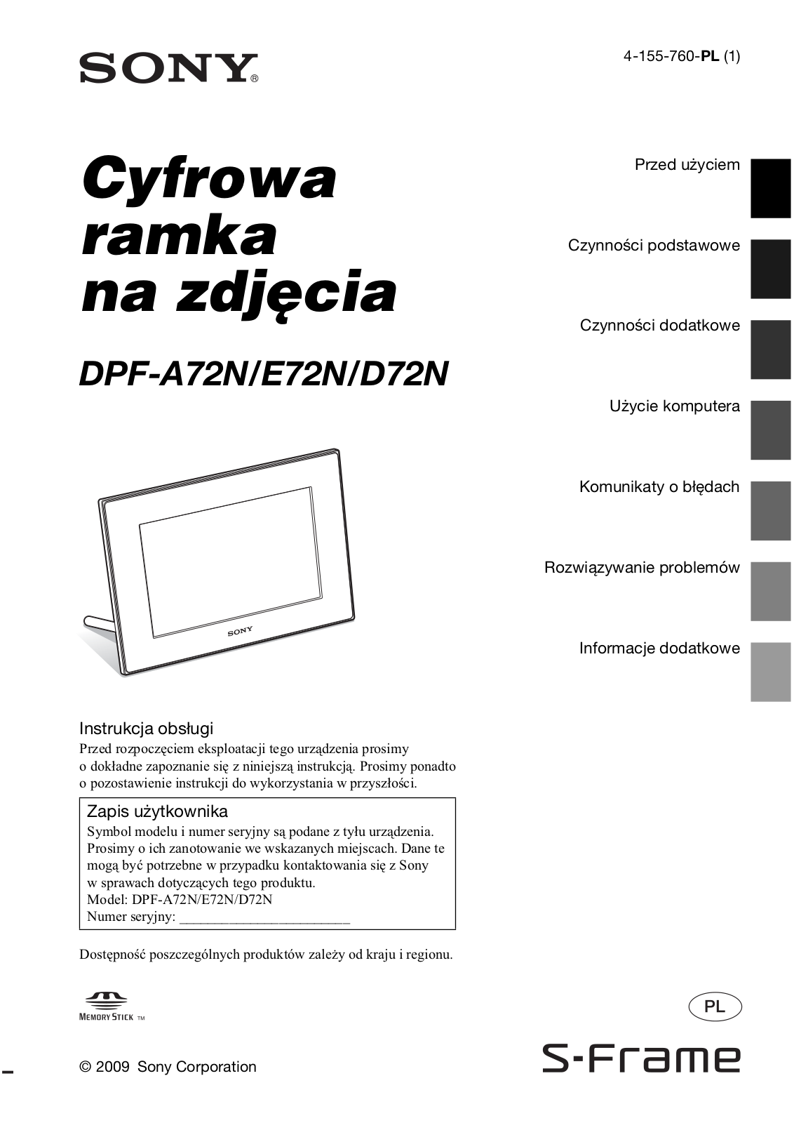 Sony DPF-A72N, DPF-E72N, DPF-D72N User Manual