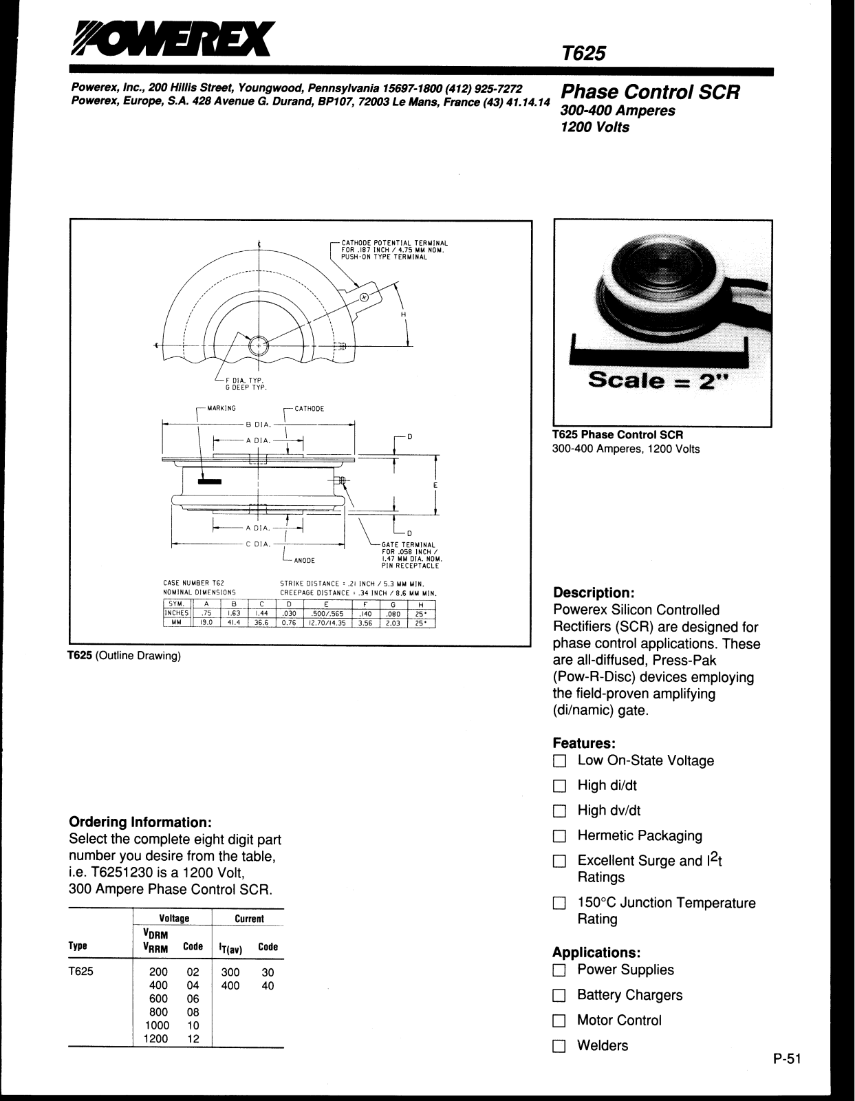 Powerex T625 Data Sheet