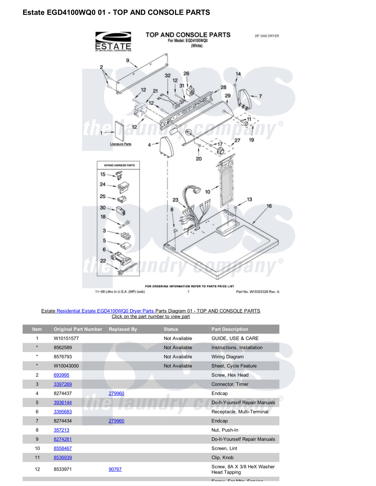 Estate EGD4100WQ0 Parts Diagram