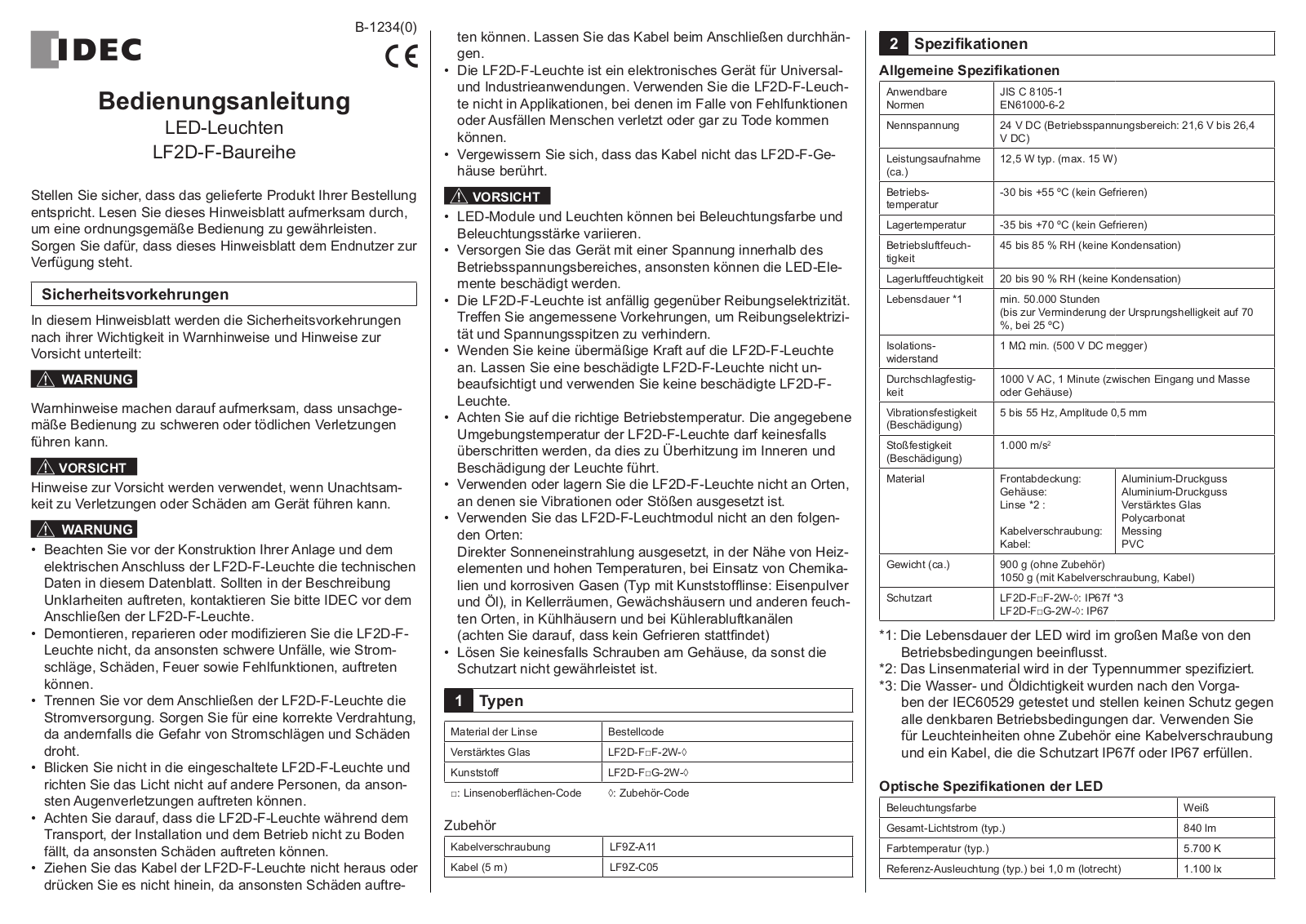 Idec LF2D-F2F-2W-A User guide