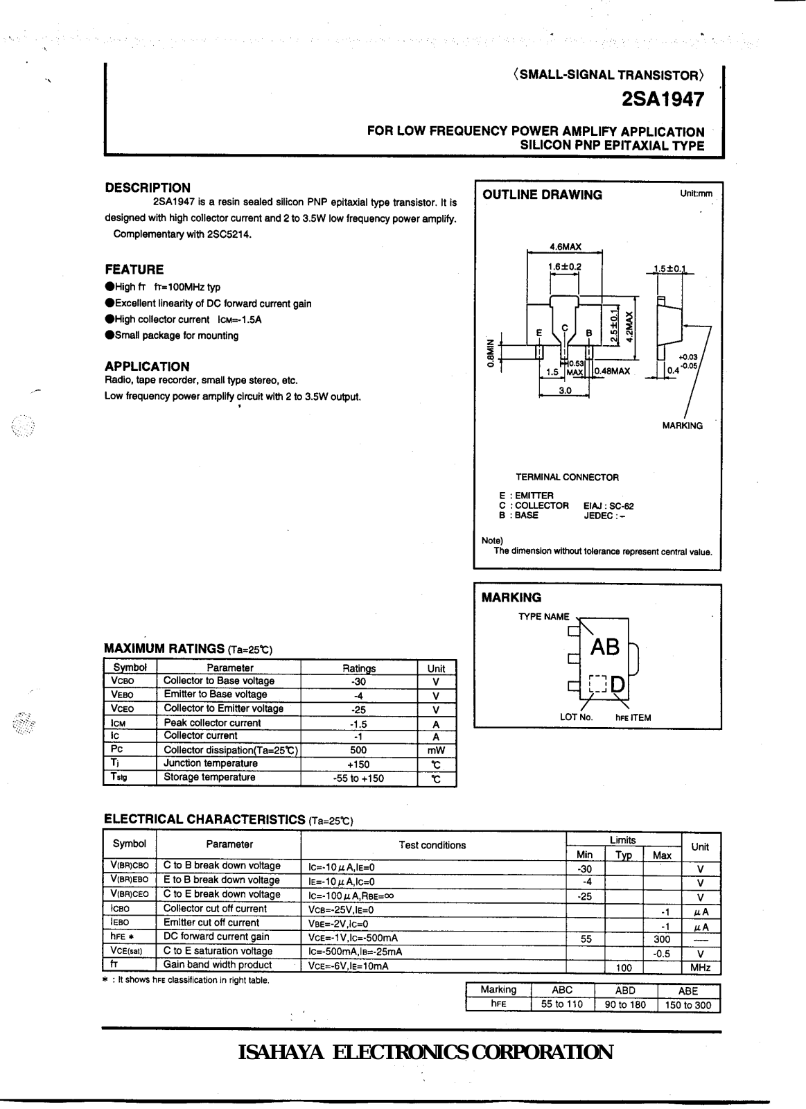 Datasheet 2sa1947 Datasheet - ManualMachine.com