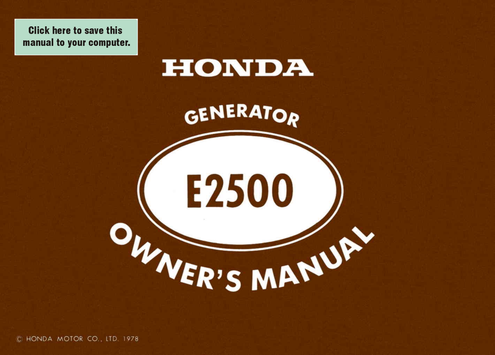 Honda Power Equipment E2500 User Manual