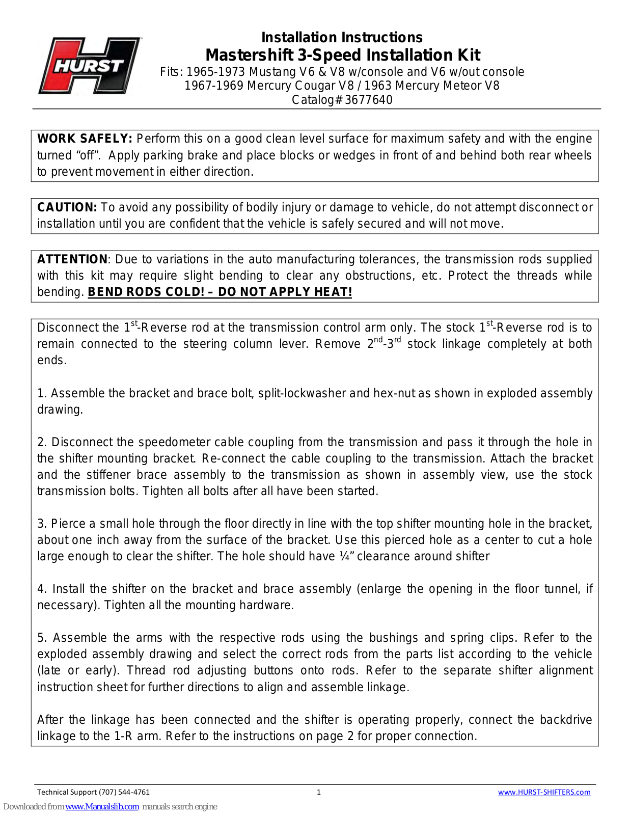 HURST Mastershift 3-Speed Installation Kit Installation Instructions Manual - ManualMachine.com