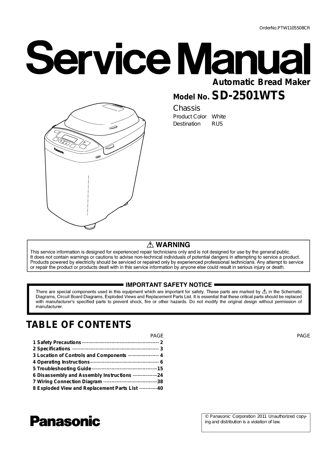 Panasonic SD2500 Service Manual