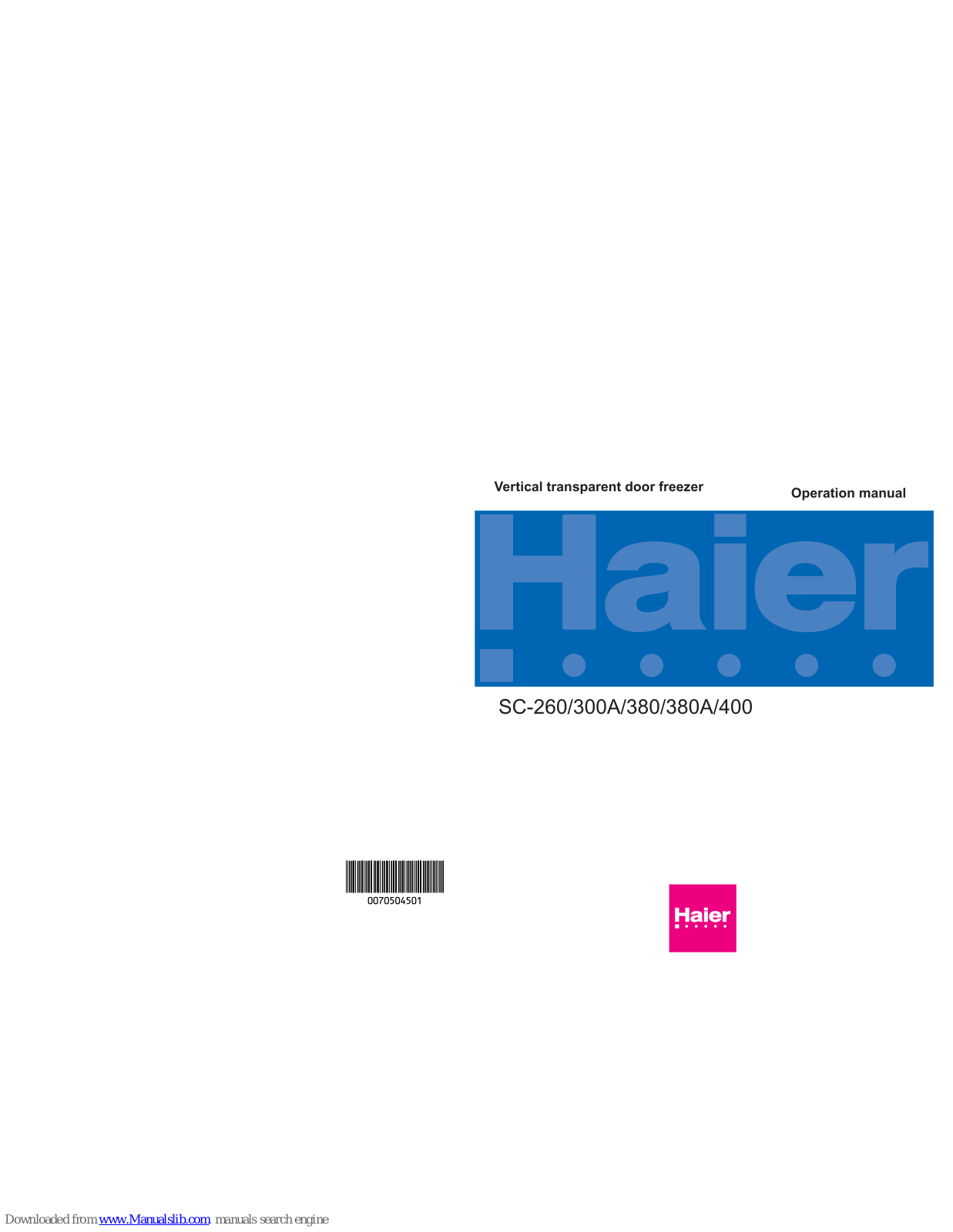 Haier SC-260, SC-380A, SC-400, SC-380 Operation Manual