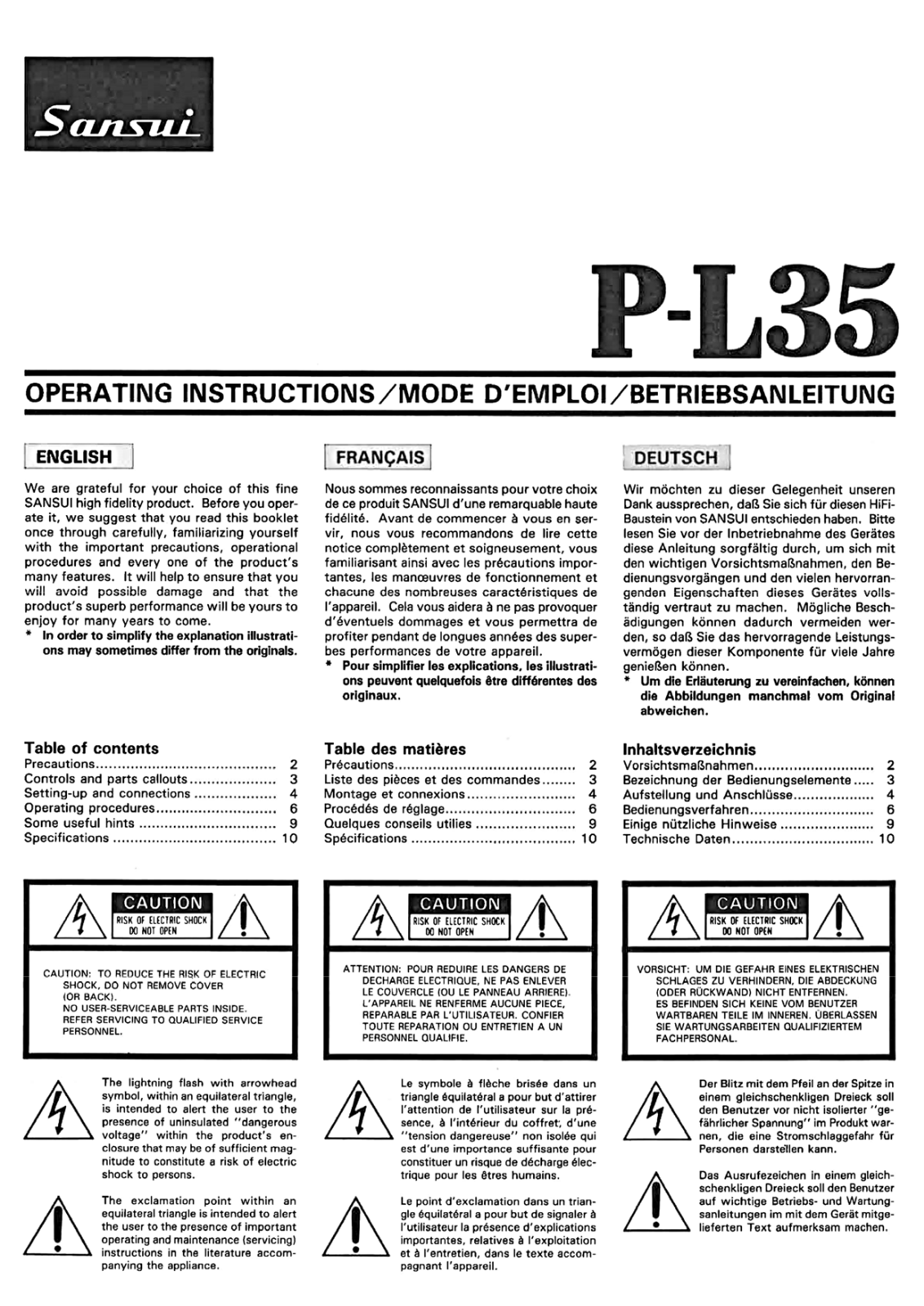 Sansui P-L35 Owners Manual