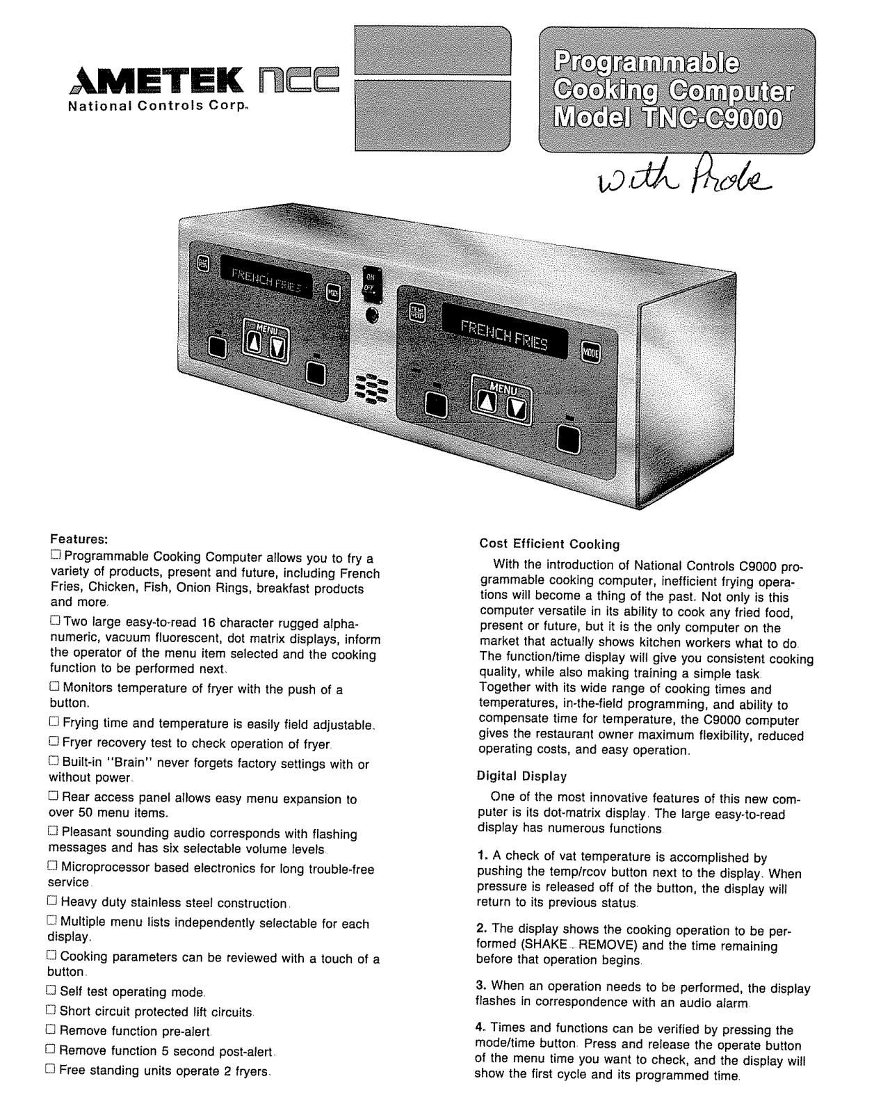 NATIONAL CONTROLS TNC-C9000 User Manual