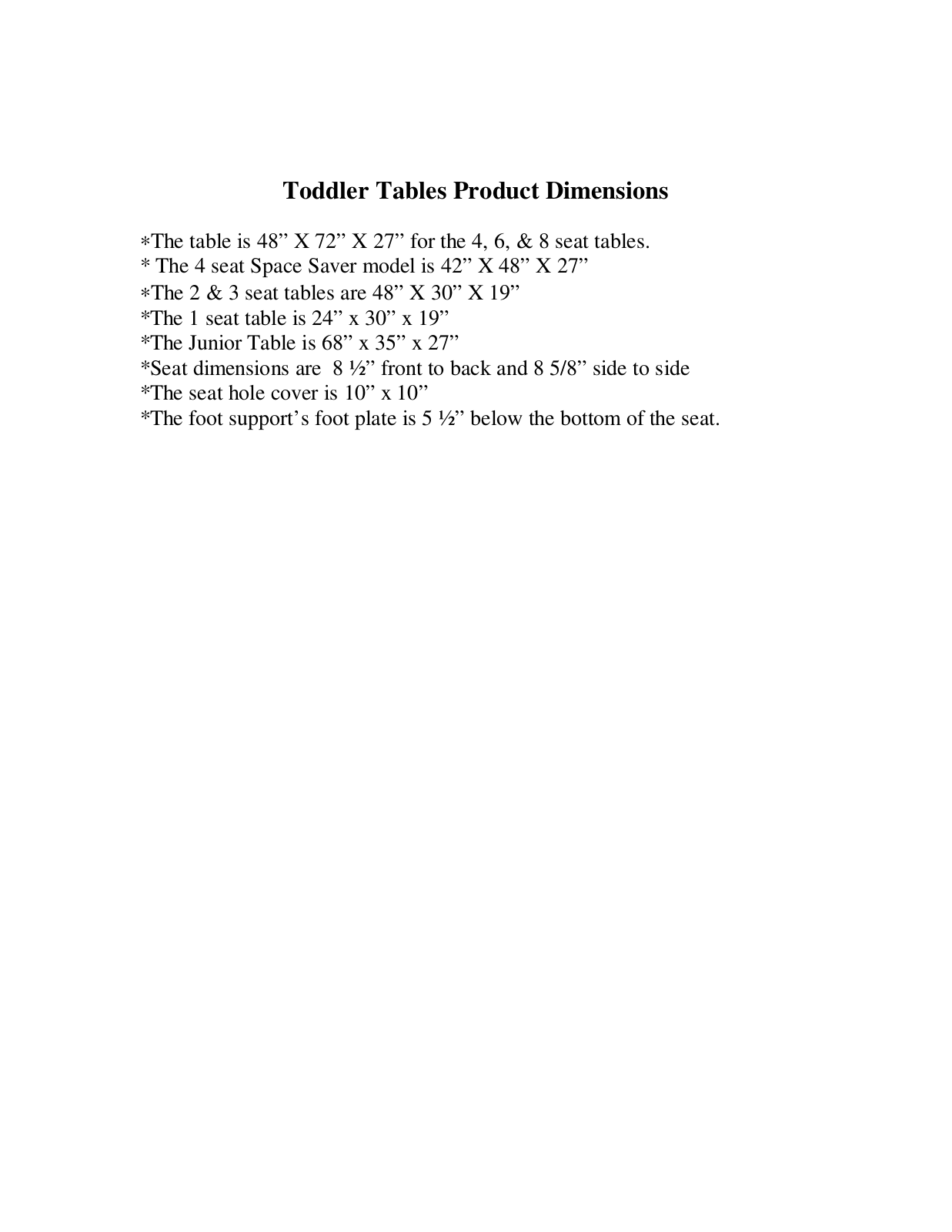 Toddler Tables TDDL1003 Dimensions - ManualMachine.com