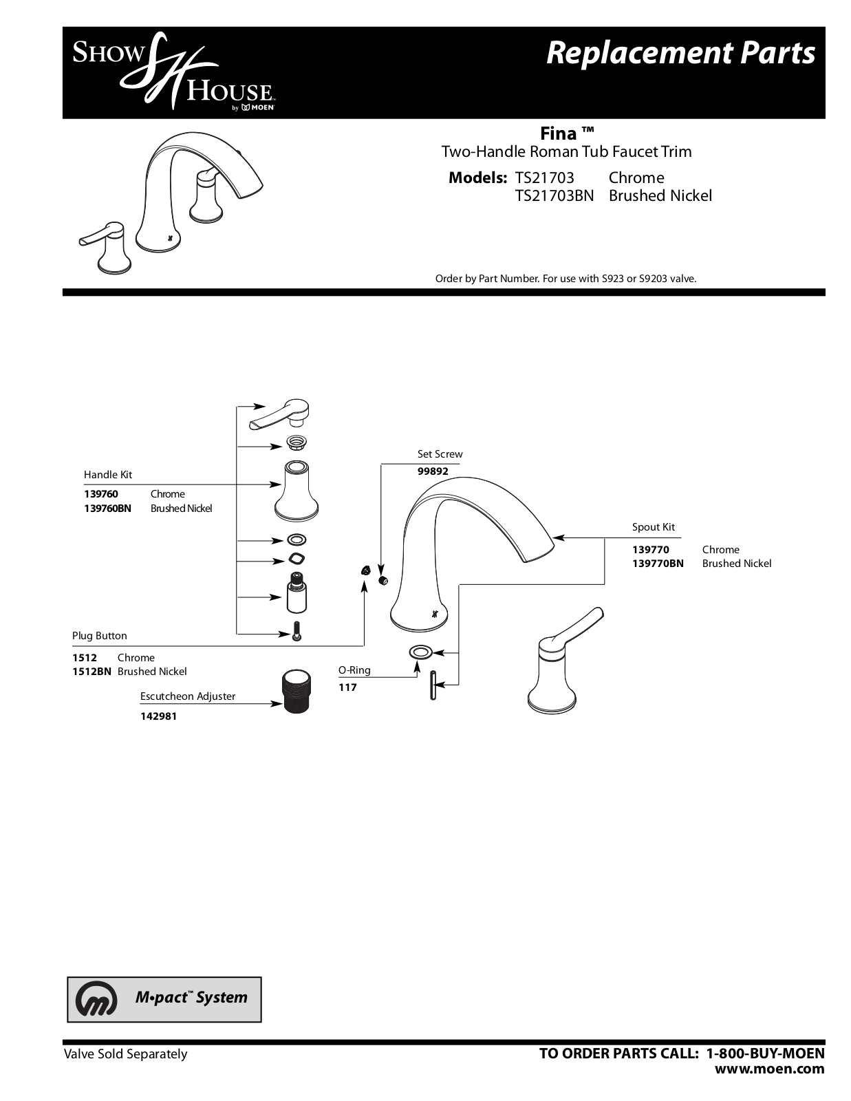 Moen TS21703BN, TS21703 User Manual