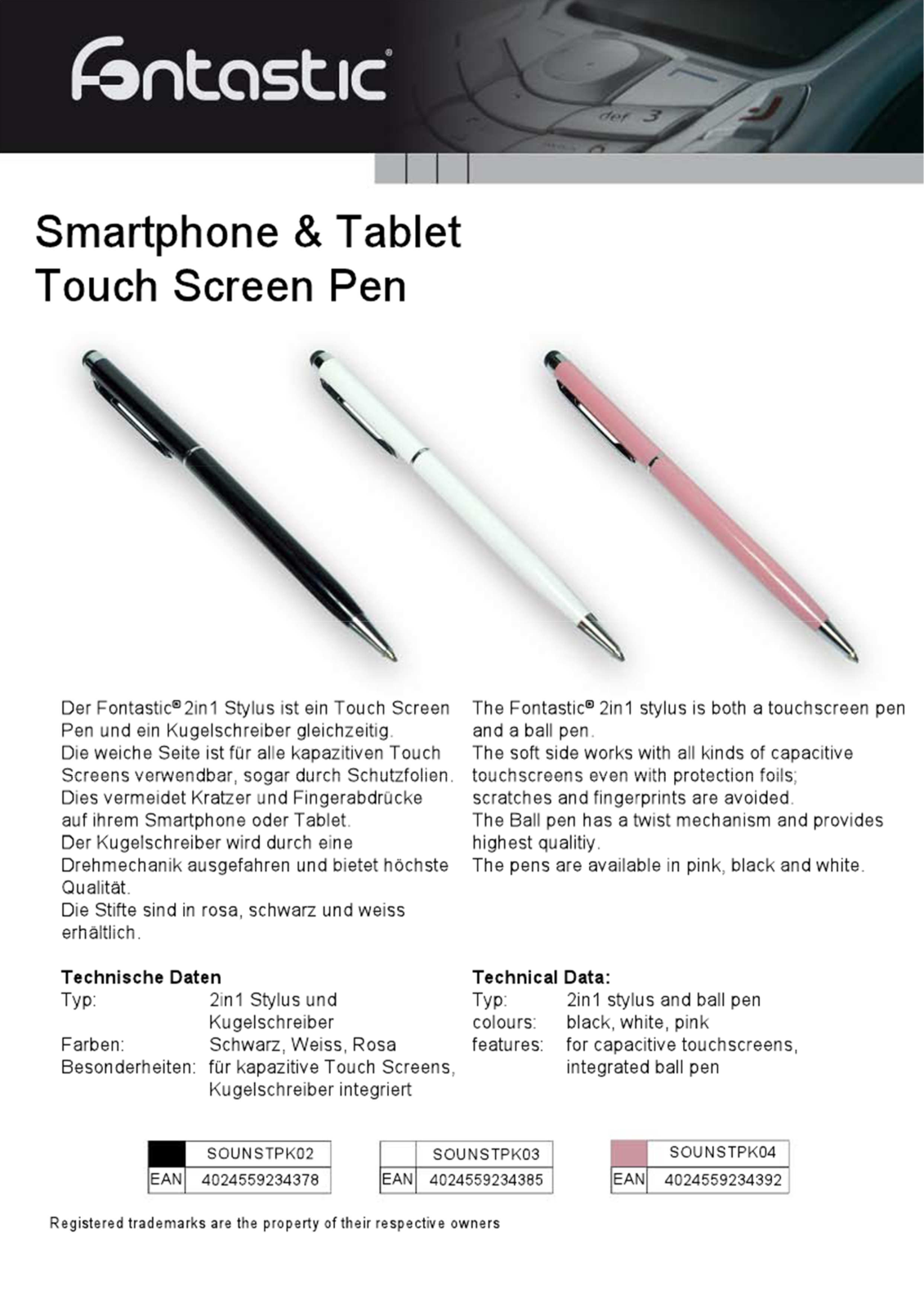 Fontastic I-PENNA-TOUCH-WH Datasheet - ManualMachine.com