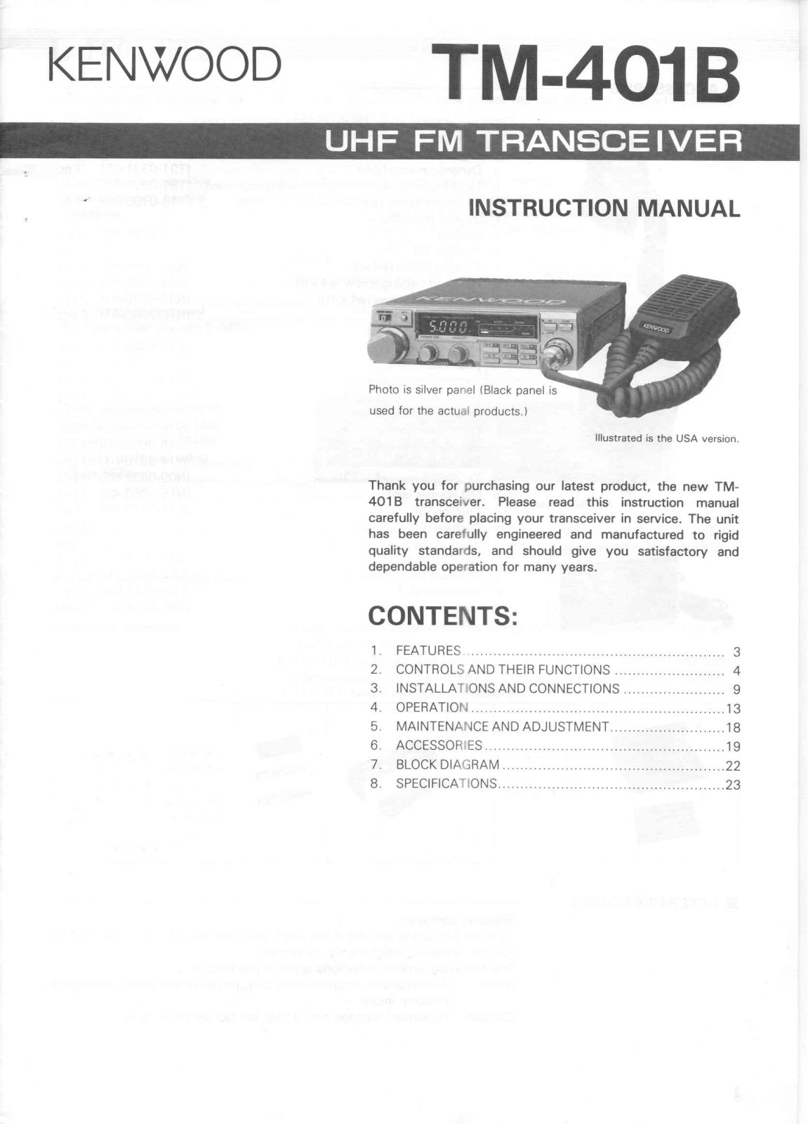 Kenwood TM-401B Instruction Manual