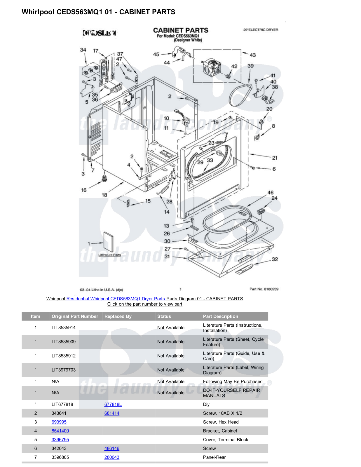 Whirlpool CEDS563MQ1 Parts Diagram