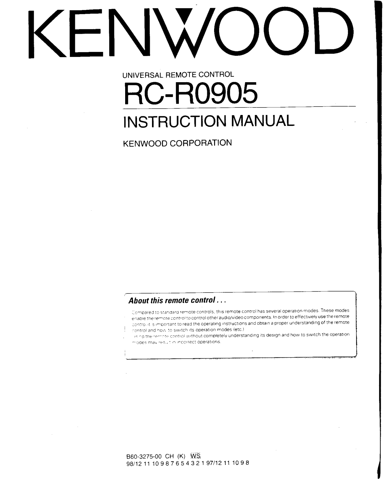 Kenwood RC-R0905 User Manual