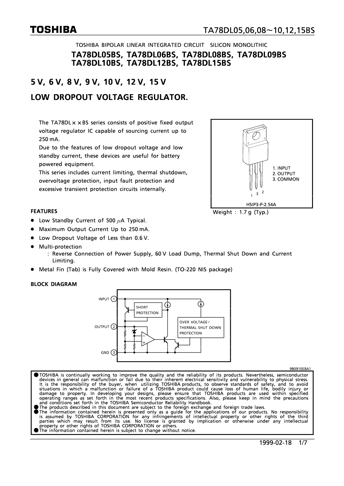 Toshiba TA78DL05BS Datasheet