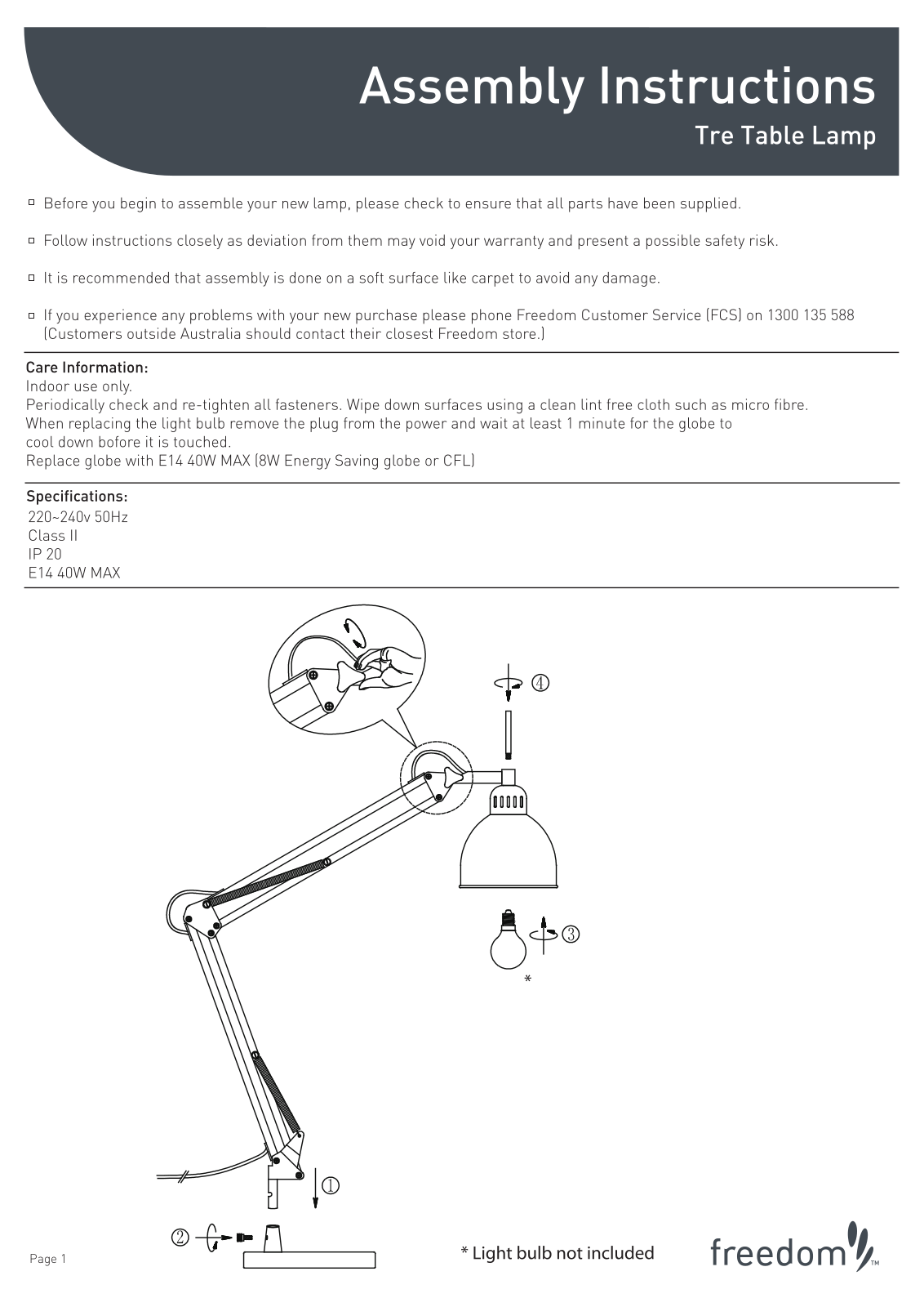 Freedom Tre Lamp Assembly Instruction