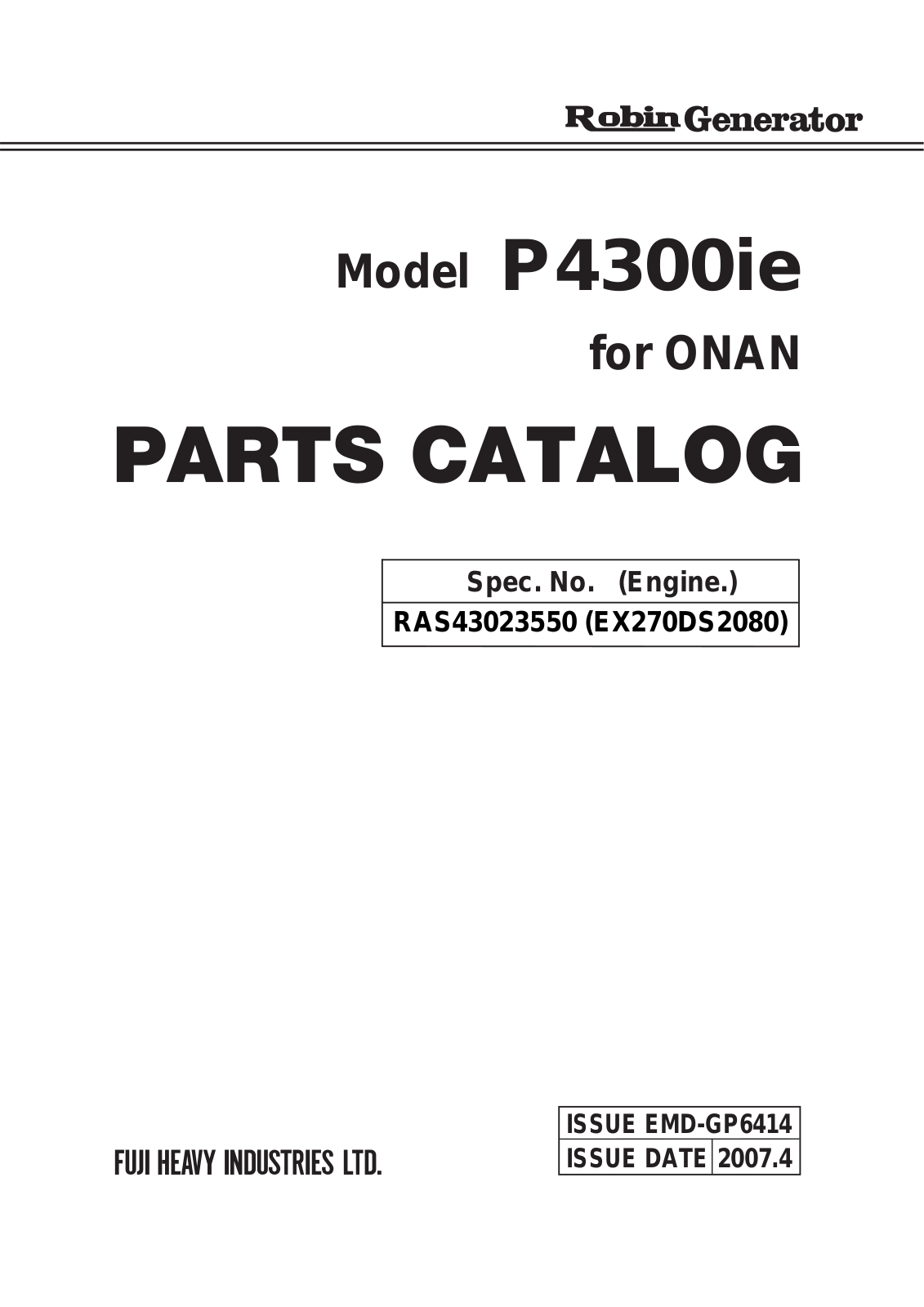 Subaru Robin Power Products Onan P4300i User Manual