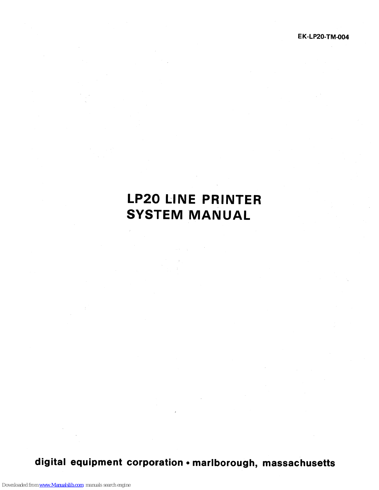 DEC LP20 System Manual