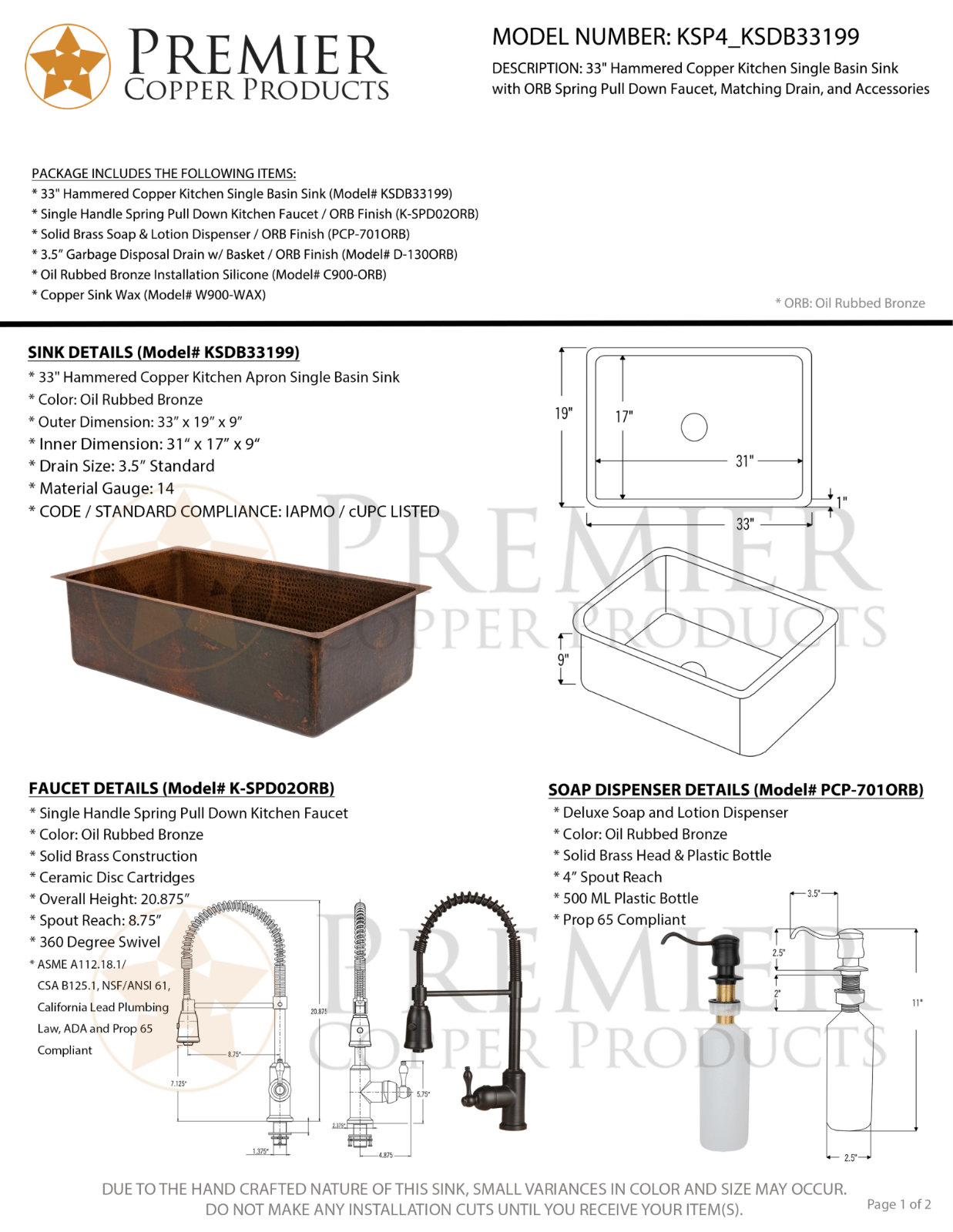 Premier Copper Products IER1678 Specifications - ManualMachine.com