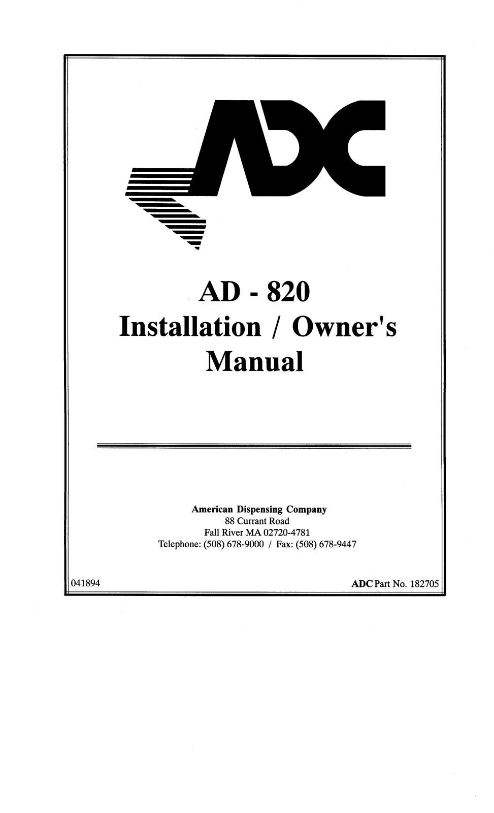 American Dryer Corp AD-820 User Manual