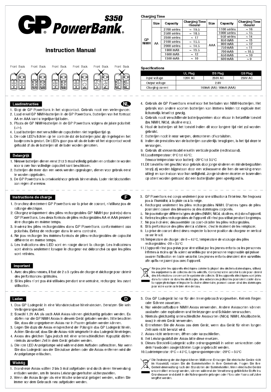 GP Batteries S350 User guide