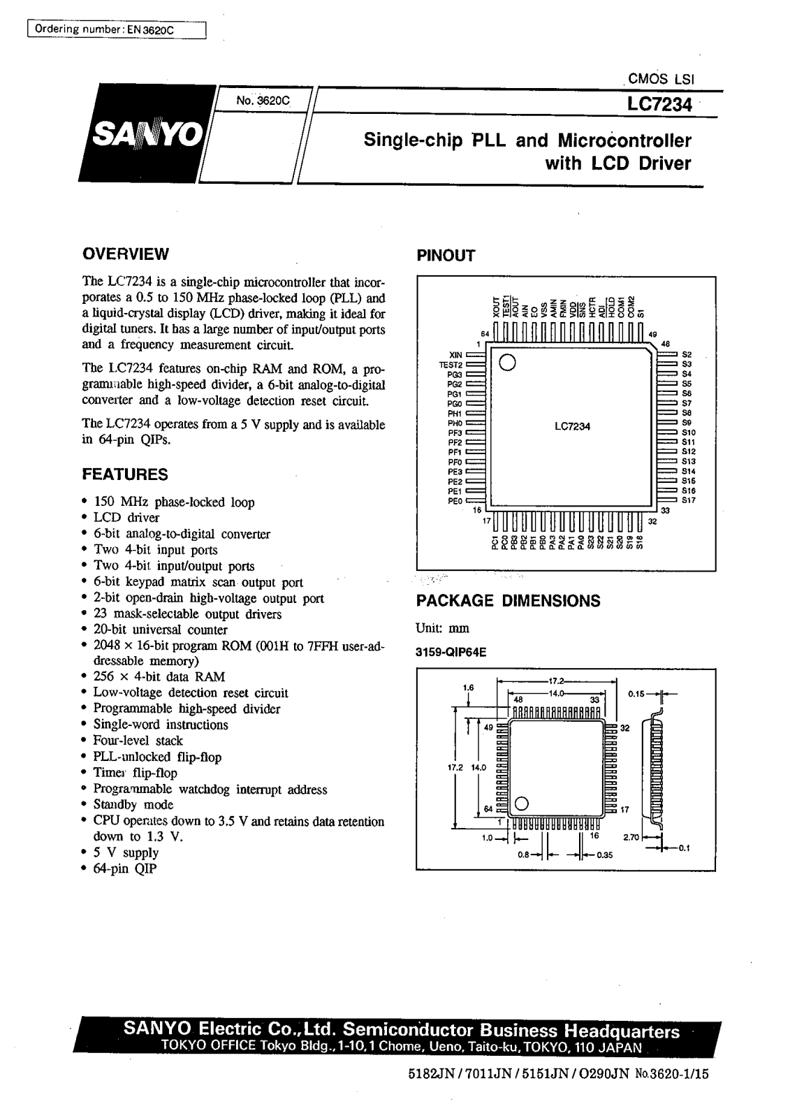 SANYO LC7234 Datasheet